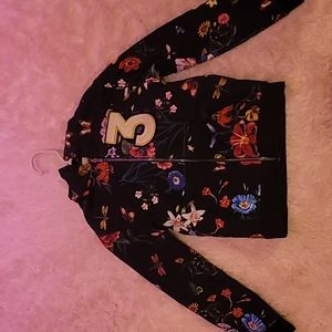 Zara Girls black with flowers zip-up athletic jacket with hoodie. Sz 7